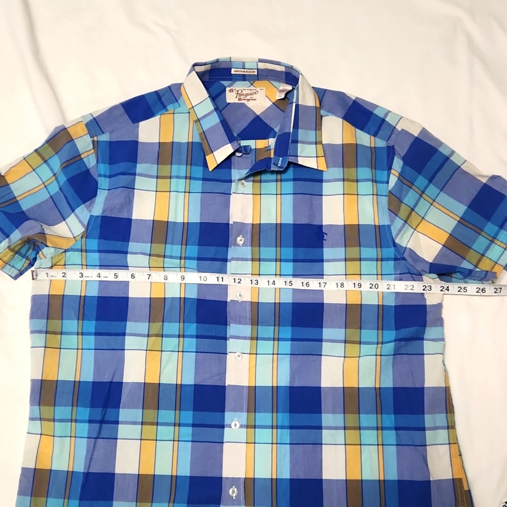 Men's Original Penguin by Munsing Wear Plaid Button Down SS Shirt XXL - Picture 4 of 7